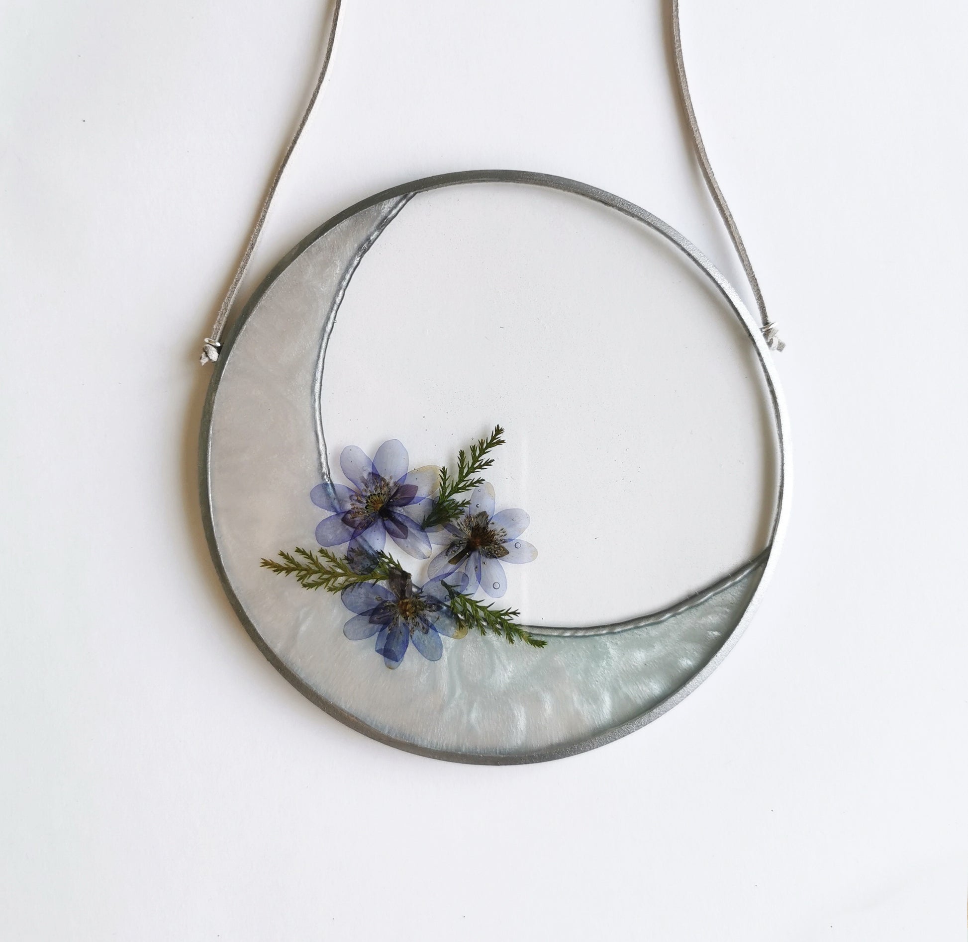 Resin moon window decor framed pressed flower