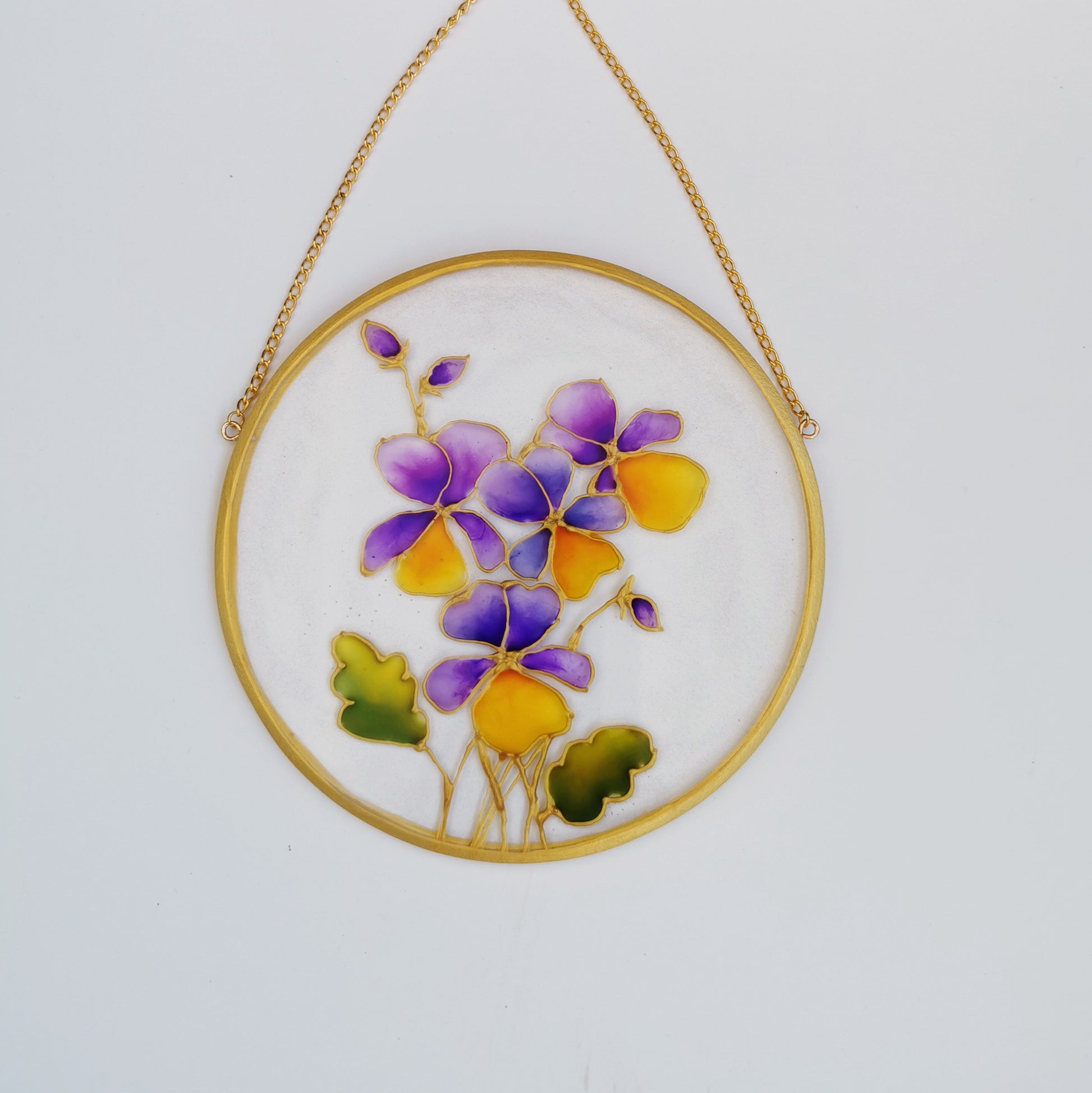 Flower suncatcher Botanical glass art Violet flower home decor Window glass hanging