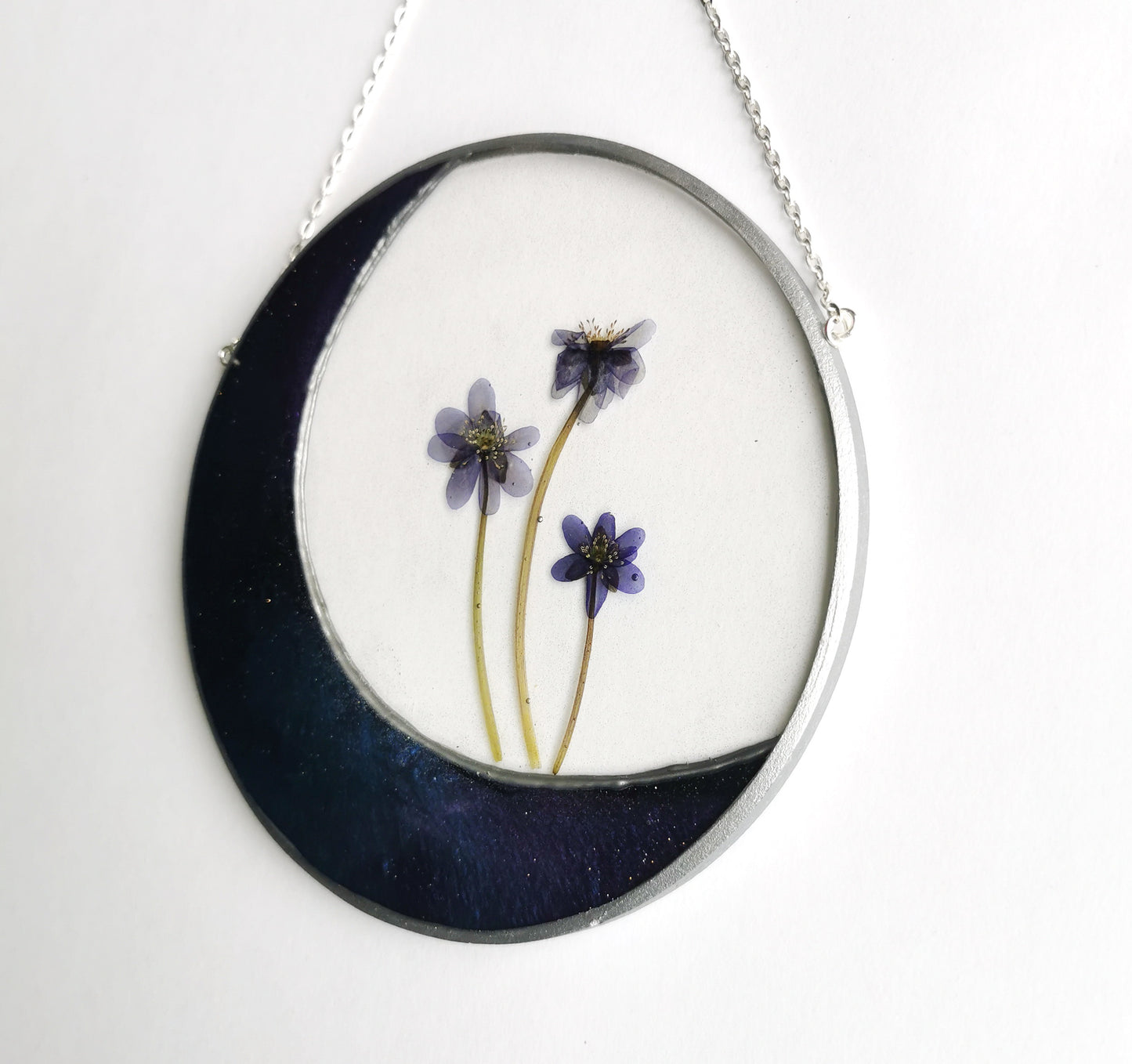 Resin moon sun catcher with real dried flowers