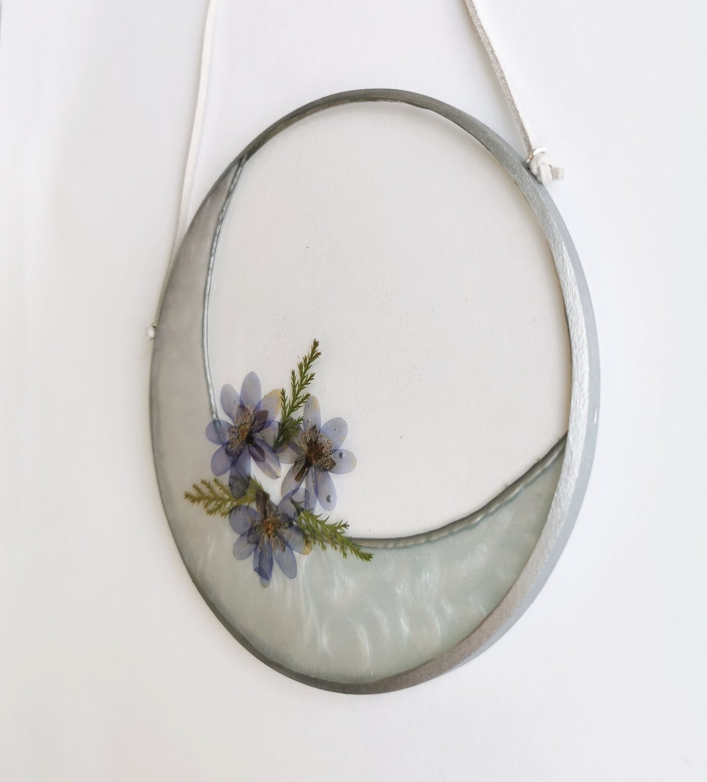 Resin moon window decor framed pressed flower