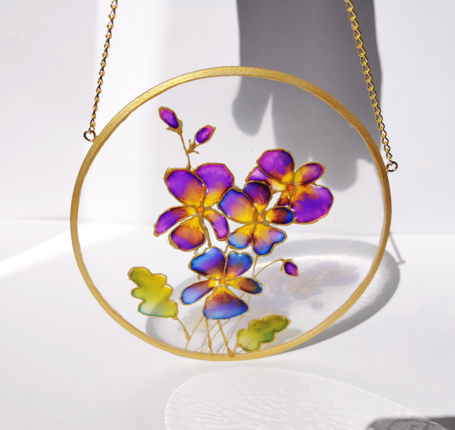 Violet flower suncatcher Window stained glass hanging Flower sun catcher Botanical glass art