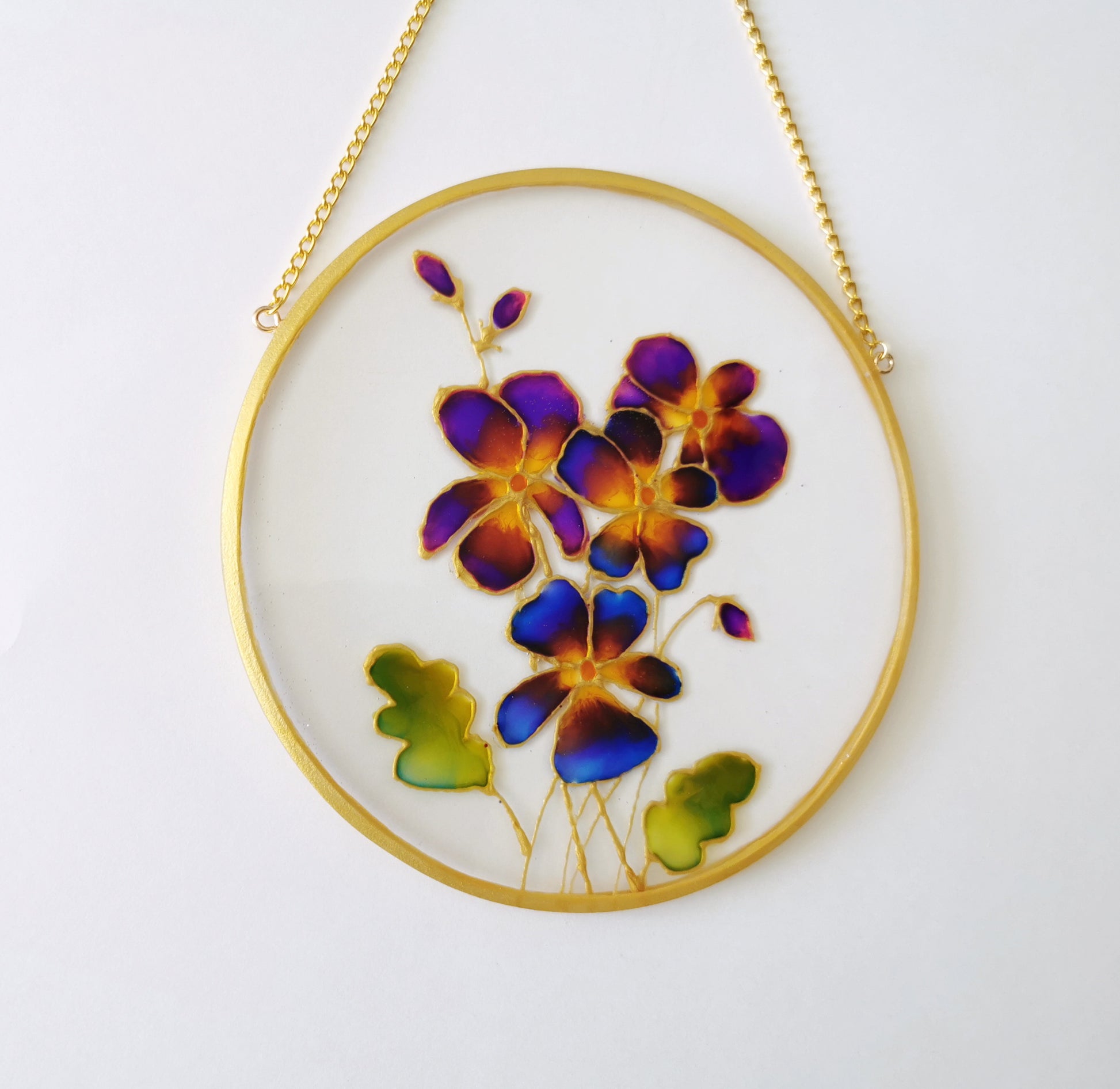 Violet flower suncatcher Window stained glass hanging Flower sun catcher Botanical glass art