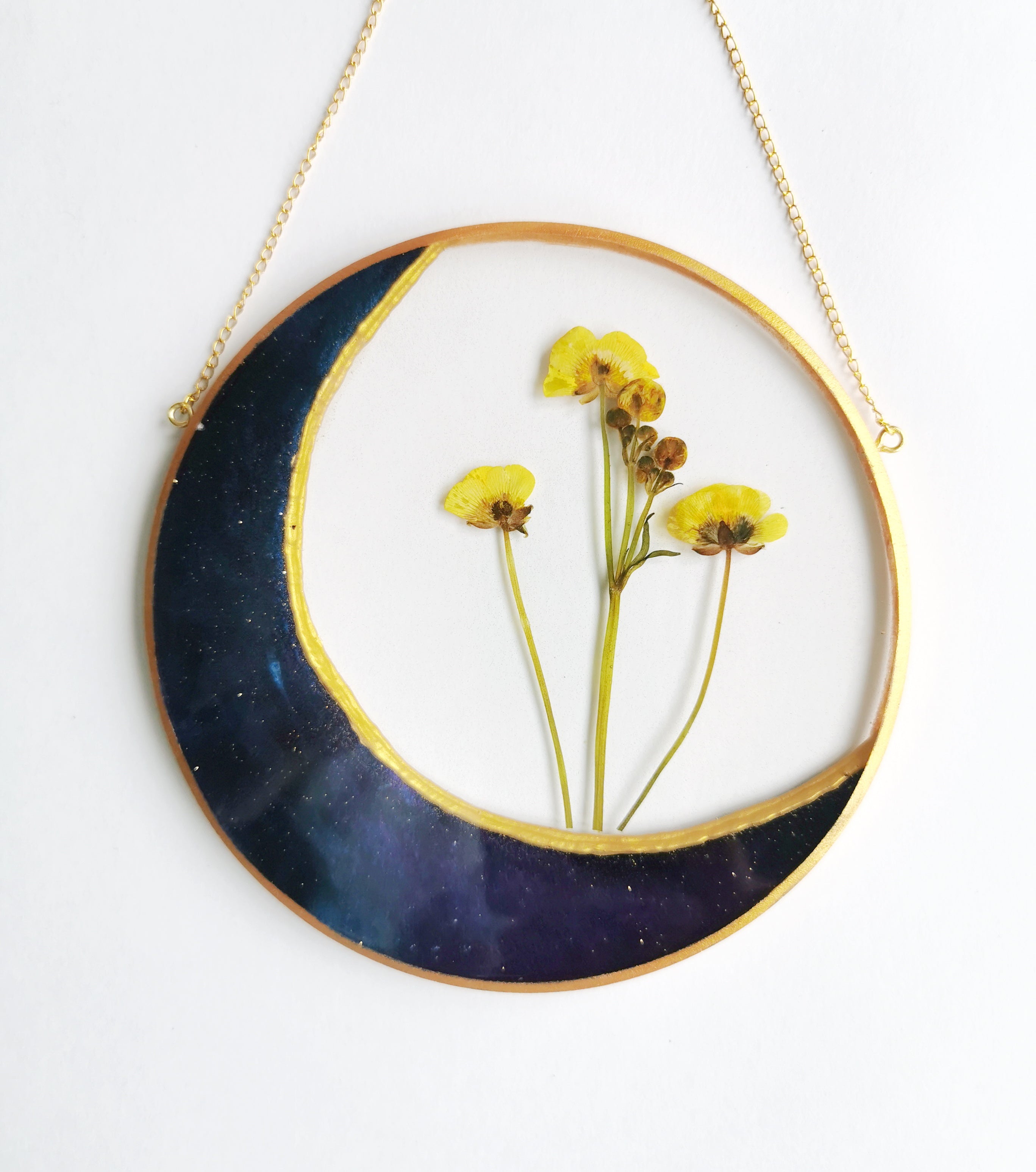 Pressed flower resin frame moon resin art moon wall hanging ...